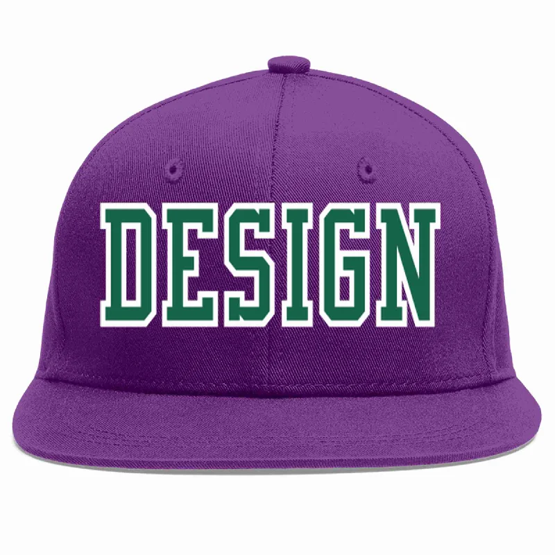 Baseball Cap For College And University Teams-Custom Purple Kelly Green-White Flat Eaves Sport Baseball Cap Design for Men/Women/Youth