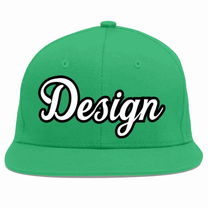 Baseball Cap For Professional Player Gear-Custom Teal White-Black Flat Eaves Sport Baseball Cap