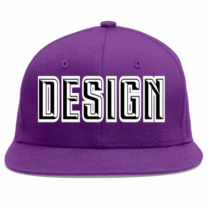 Baseball Cap For Personalized Event Apparel-Custom Purple Black-White Flat Eaves Sport Baseball Cap Design for Men/Women/Youth