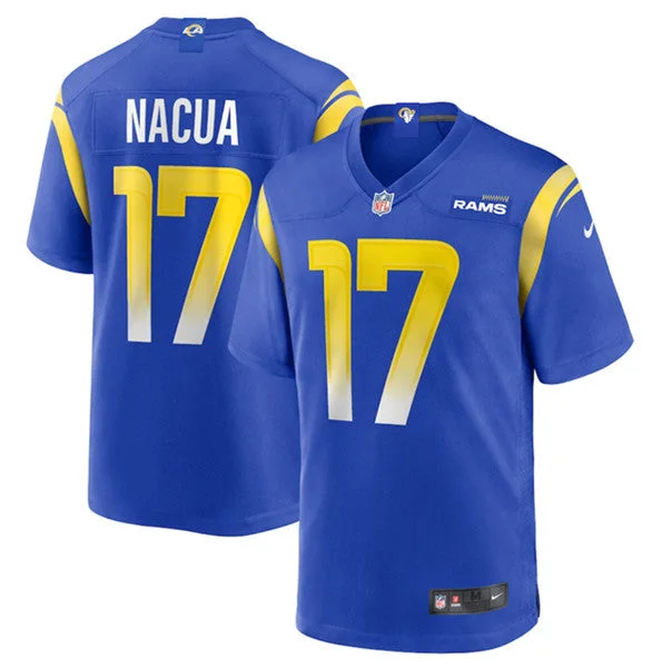 Personalized Football Jersey-Men's Los Angeles Rams #17 Puka Nacua Blue Football Stitched Game Jersey