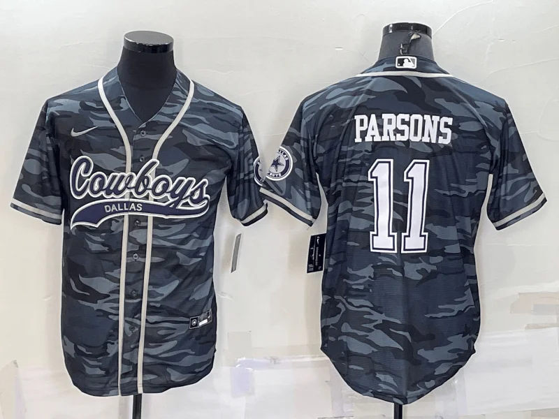 Baseball Jersey For Youth Fan Recognition-Men's Dallas Cowboys #11 Micah Parsons Grey Camo With Patch Cool Base Stitched Baseball Jersey