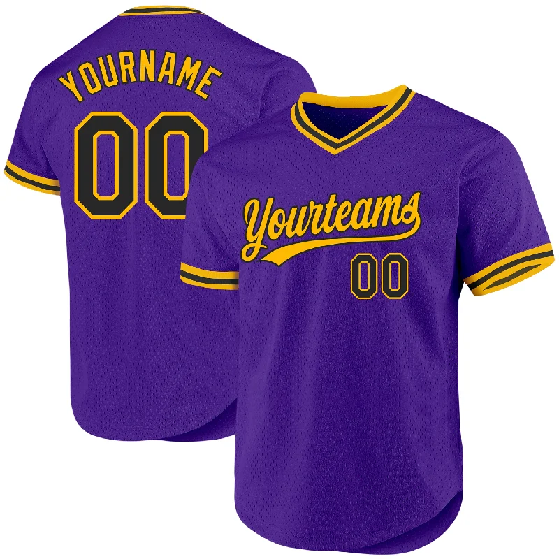 Baseball Jersey For Special Edition Fan Apparel-Custom Purple Black-Gold Authentic Throwback Baseball Jersey