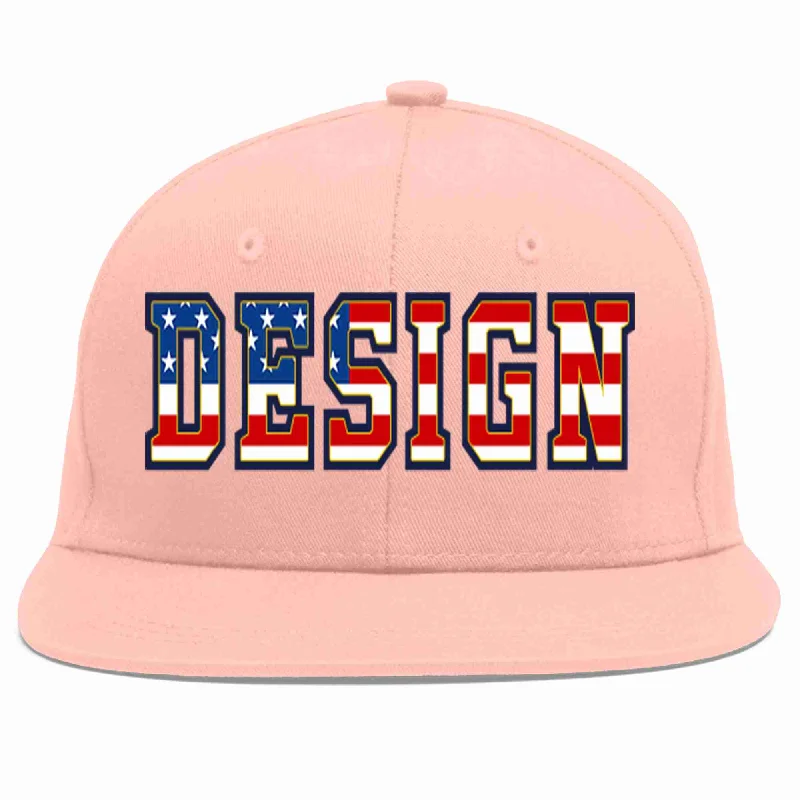 Baseball Cap For Outdoor Activities And Sports-Custom Pink Vintage USA Flag-Gold Flat Eaves Sport Baseball Cap Design for Men/Women/Youth