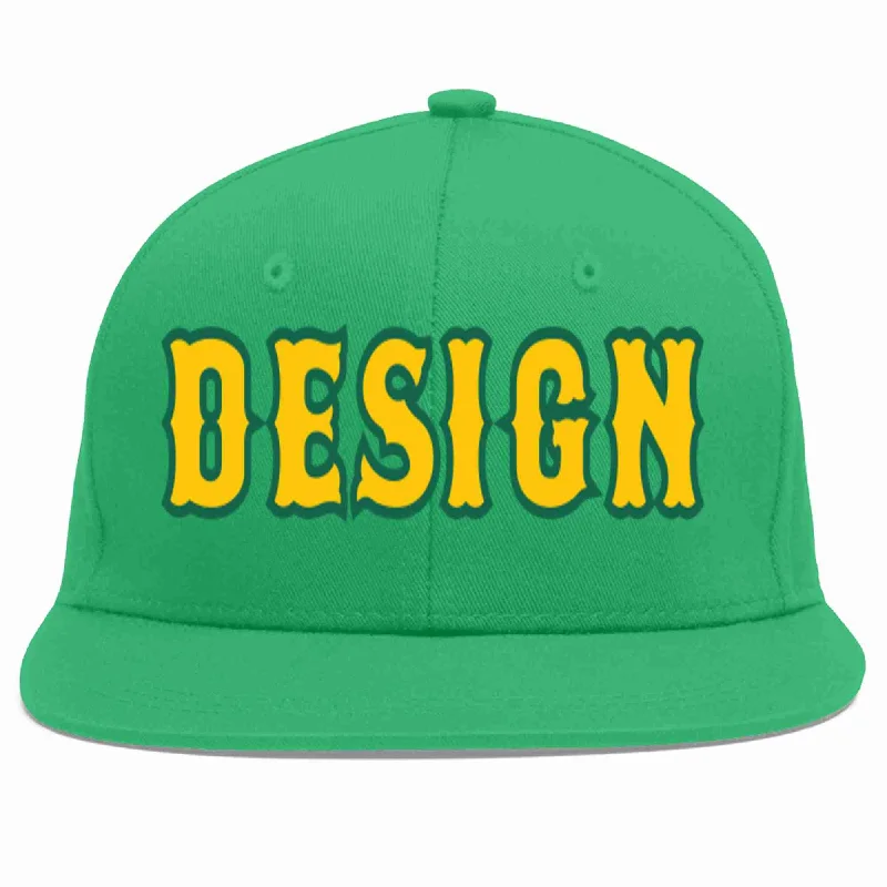 Baseball Cap With Custom Fit Options-Custom Teal Gold-Kelly Green Flat Eaves Sport Baseball Cap