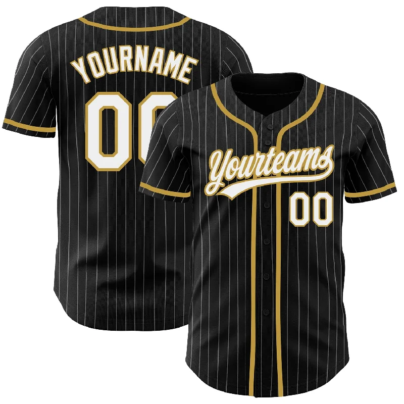 Baseball Jersey For Team Apparel-Custom Black White Pinstripe White-Old Gold Authentic Baseball Jersey