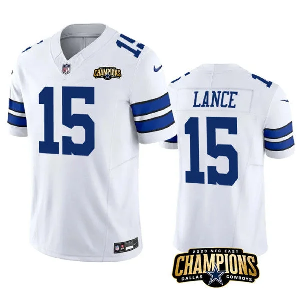 Football Jersey For Team Event Custom Orders-Men's Dallas Cowboys #15 Trey Lance White 2023 F.U.S.E. NFC East Champions Patch Football Stitched Jersey