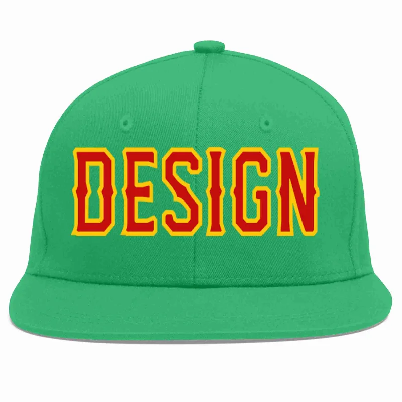 Baseball Cap With Unique Custom Features-Custom Teal Red-Yellow Flat Eaves Sport Baseball Cap