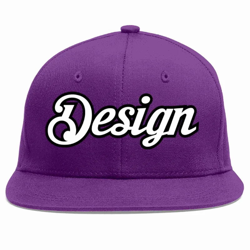 Baseball Cap For Promotional Sales-Custom Purple White-Black Flat Eaves Sport Baseball Cap Design for Men/Women/Youth