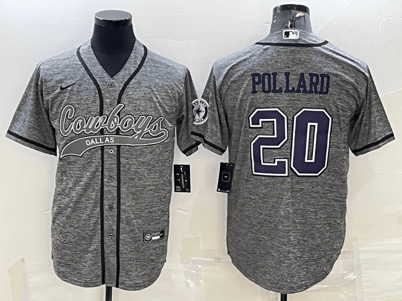 Baseball Jersey For Event And Tournament Gear-Men's Dallas Cowboys #20 Tony Pollard Grey Gridiron With Patch Cool Base Stitched Baseball Jersey