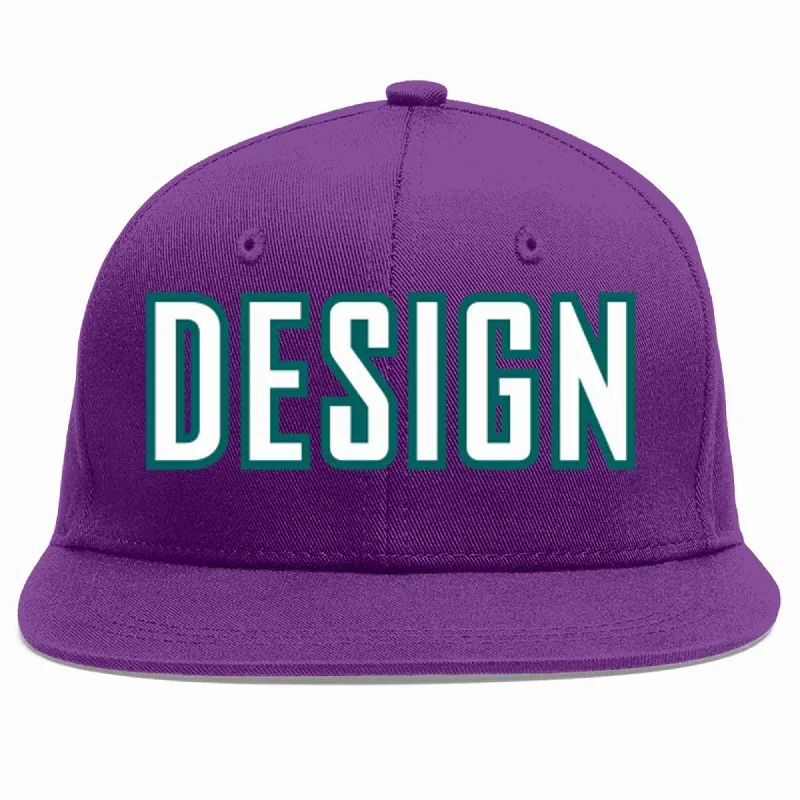 Baseball Cap For Baseball Fans-Custom Purple White-Aqua Flat Eaves Sport Baseball Cap Design for Men/Women/Youth