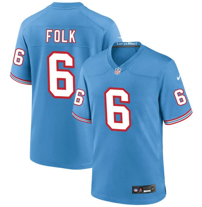 Football Jersey With Custom Patch Designs-Men's Tennessee Titans #6 Nick Folk Light Blue Throwback Player Football Stitched Game Jersey