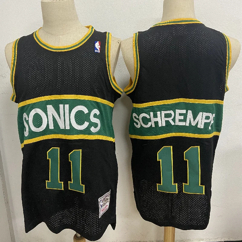 Basketball Jersey For Custom Merchandise Orders-Supersonics 11 Detlef Schrempf Black Hardwood Classics Mesh Basketball Jersey