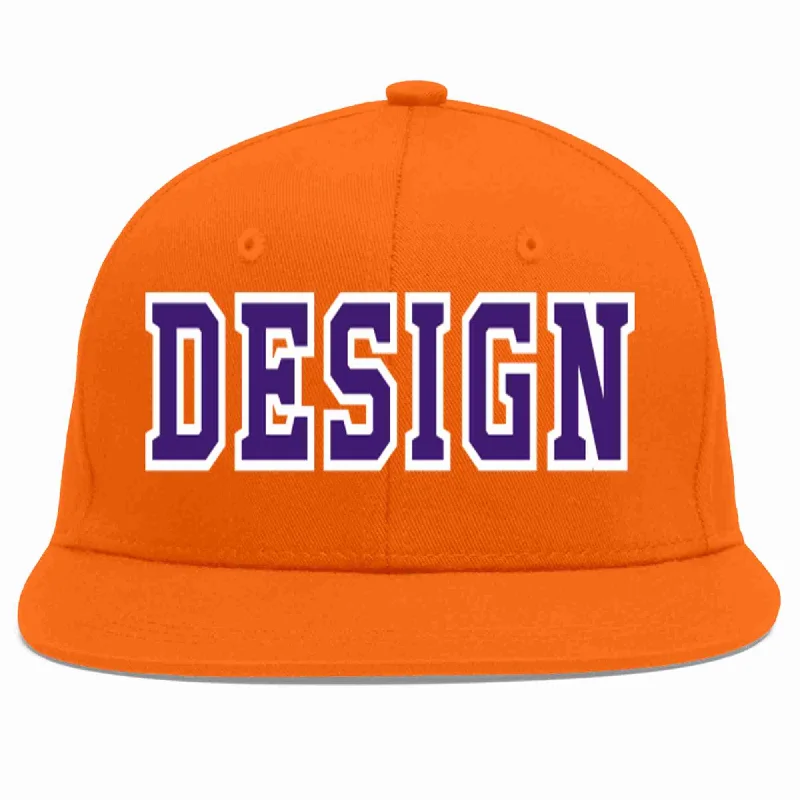 Baseball Cap For Custom Fan Group Orders-Custom Orange purple-White Flat Eaves Sport Baseball Cap Design for Men/Women/Youth