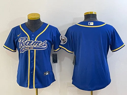 Baseball Jersey For High-Quality Team Merchandise-Women's Los Angeles Rams Blank Royal With Patch Cool Base Stitched Baseball Jersey(Run Small)