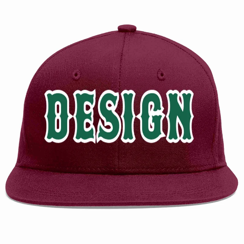 Baseball Cap For Gift And Merchandise Orders-Custom Crimson Kelly Green-White Flat Eaves Sport Baseball Cap Design for Men/Women/Youth