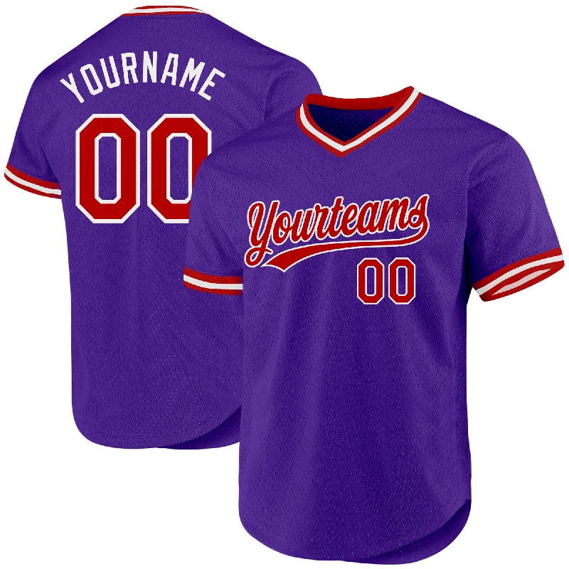 Baseball Jersey For Custom Alumni Gear-Custom Purple Red-White Authentic Throwback Baseball Jersey