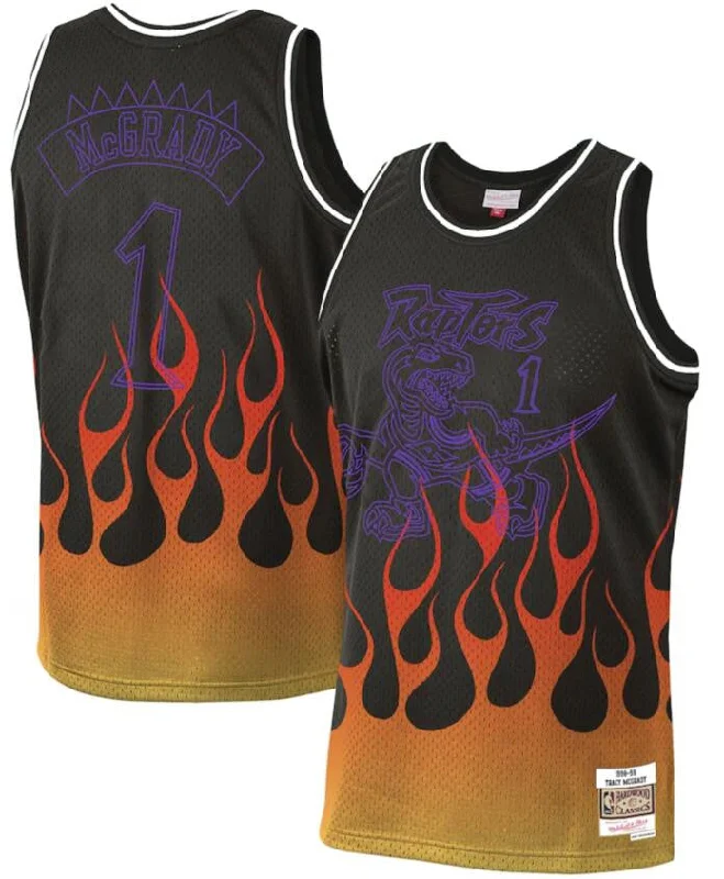 Basketball Jersey For Softball Game Day Merchandise-Raptors 1 Tracy McGrady Black 1998-99 Hardwood Classics Flames Swingman Basketball Jersey