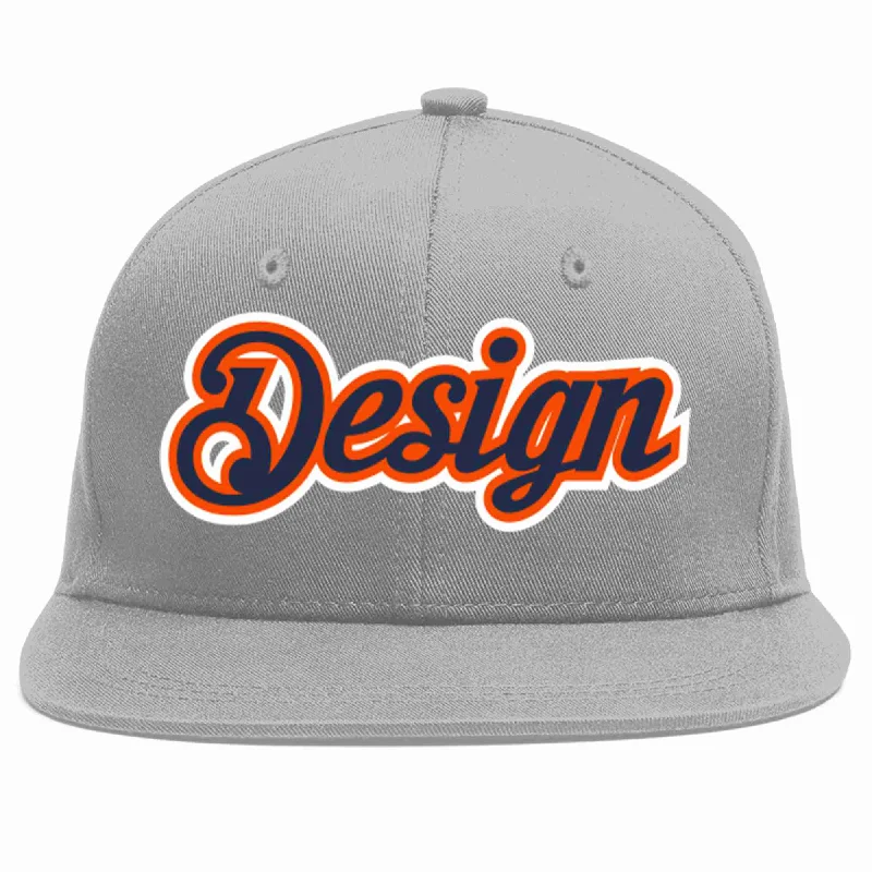 Baseball Cap For Special Edition Orders-Custom Gray Navy-Orange Flat Eaves Sport Baseball Cap Design for Men/Women/Youth