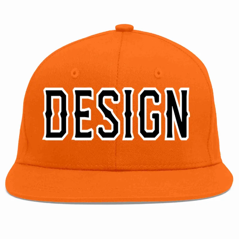 Baseball Cap With Special Edition Designs-Custom Orange Black-White Flat Eaves Sport Baseball Cap Design for Men/Women/Youth