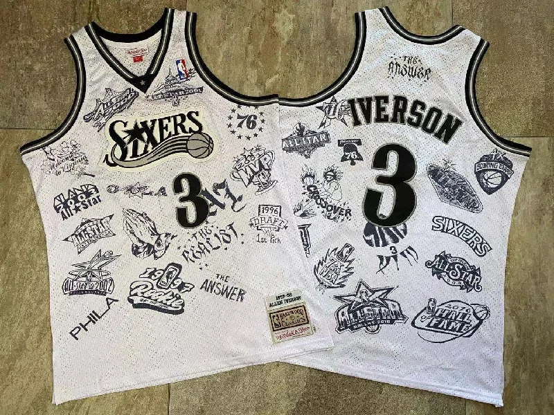 Basketball Jersey For Custom Fan Apparel-76ers 3 Allen Iverson White 1997-98 Hardwood Classics Basketball Jersey