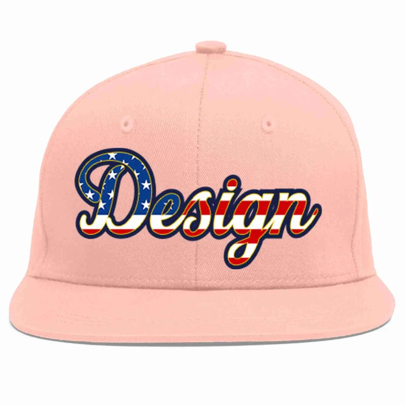 Baseball Cap For Team Gear-Custom Pink Vintage USA Flag-Gold Flat Eaves Sport Baseball Cap Design for Men/Women/Youth