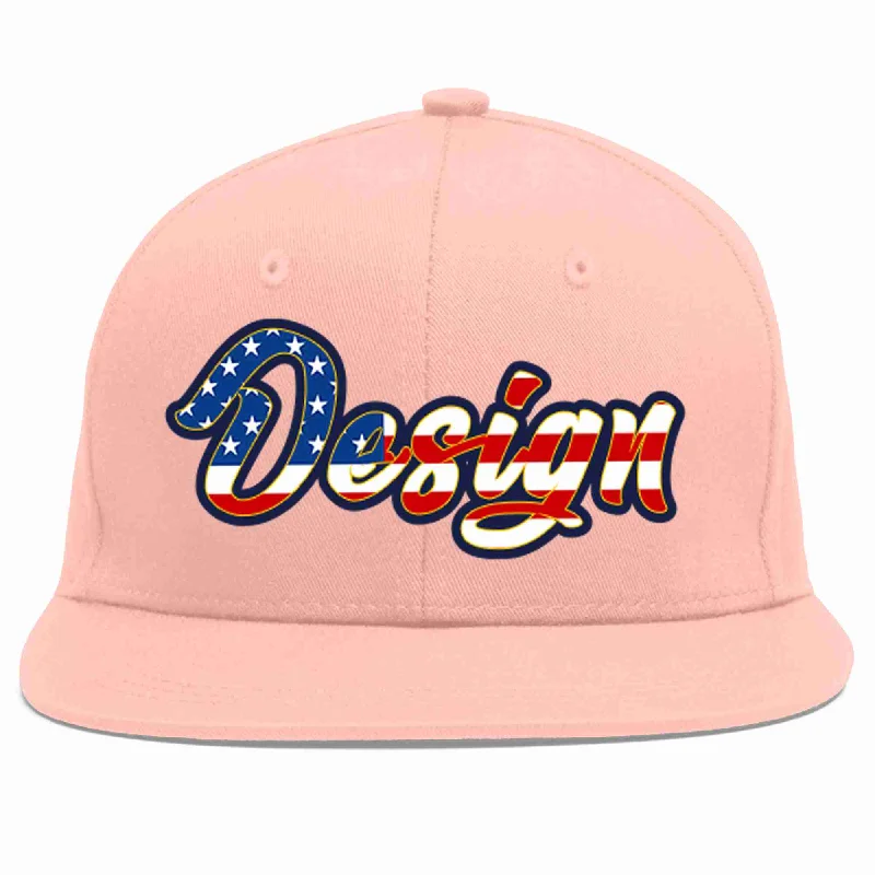 Baseball Cap With Team Logo-Custom Pink Vintage USA Flag-Gold Flat Eaves Sport Baseball Cap Design for Men/Women/Youth