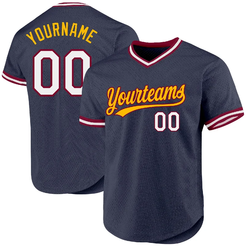 Baseball Jersey For Baseball Team Fan Gear-Custom Navy Maroon-Gold Authentic Throwback Baseball Jersey