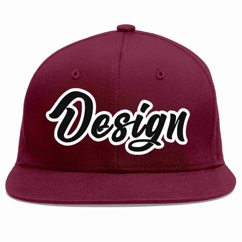 Baseball Cap For Youth Teams-Custom Crimson Black-White Flat Eaves Sport Baseball Cap Design for Men/Women/Youth