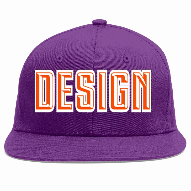 Baseball Cap For Youth Sports Team Customization-Custom Purple Orange-White Flat Eaves Sport Baseball Cap Design for Men/Women/Youth