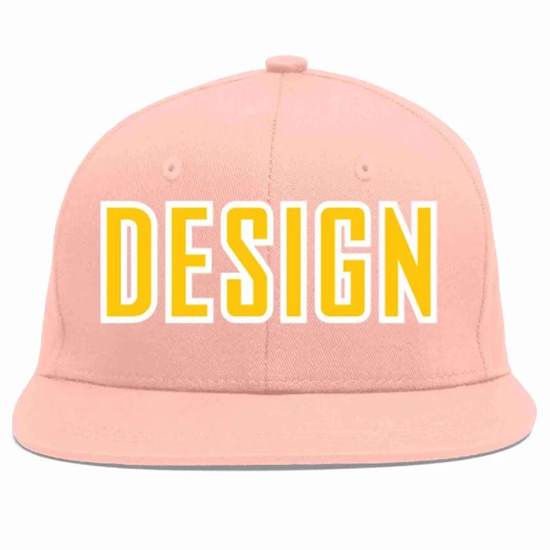 Baseball Cap For Custom Event Merchandise-Custom Pink Gold-White Flat Eaves Sport Baseball Cap Design for Men/Women/Youth