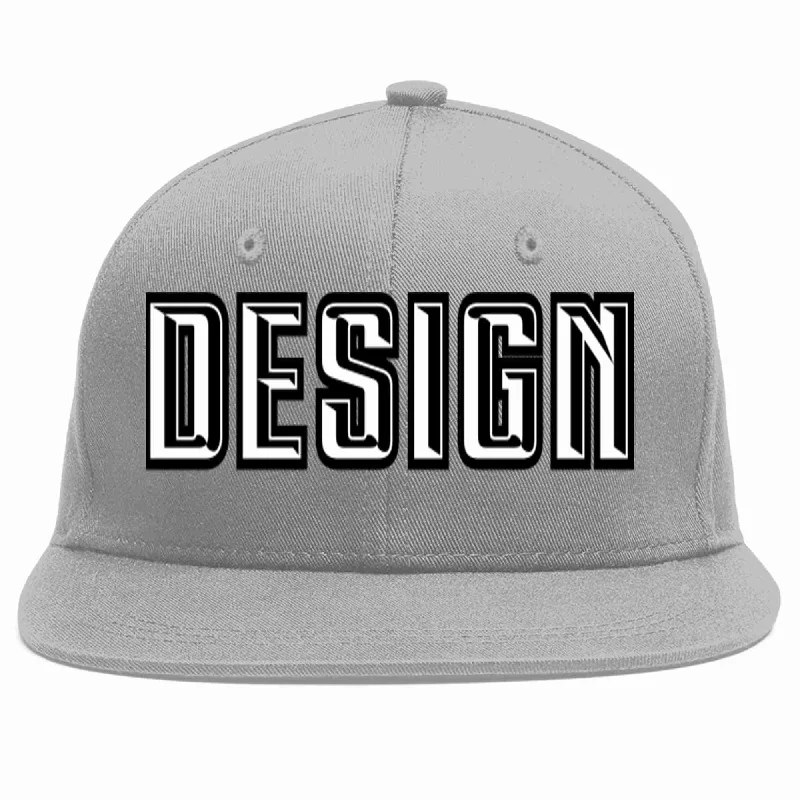 Baseball Cap For Team Supporter Gear-Custom Gray White-Black Flat Eaves Sport Baseball Cap Design for Men/Women/Youth