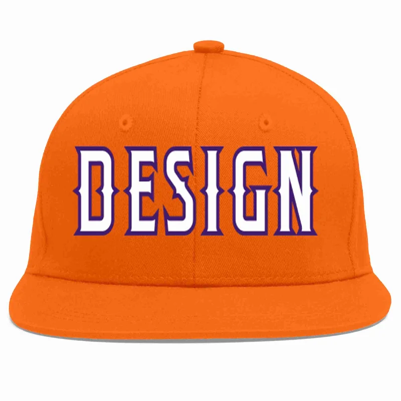 Baseball Cap With Embroidered Logo-Custom Orange White-purple Flat Eaves Sport Baseball Cap Design for Men/Women/Youth