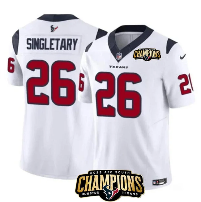 Football Jersey For Event Customization-Men's Houston Texans #26 Devin Singletary White 2023 F.U.S.E. AFC South Champions Patch Vapor Untouchable Limited Football Stitched Jersey