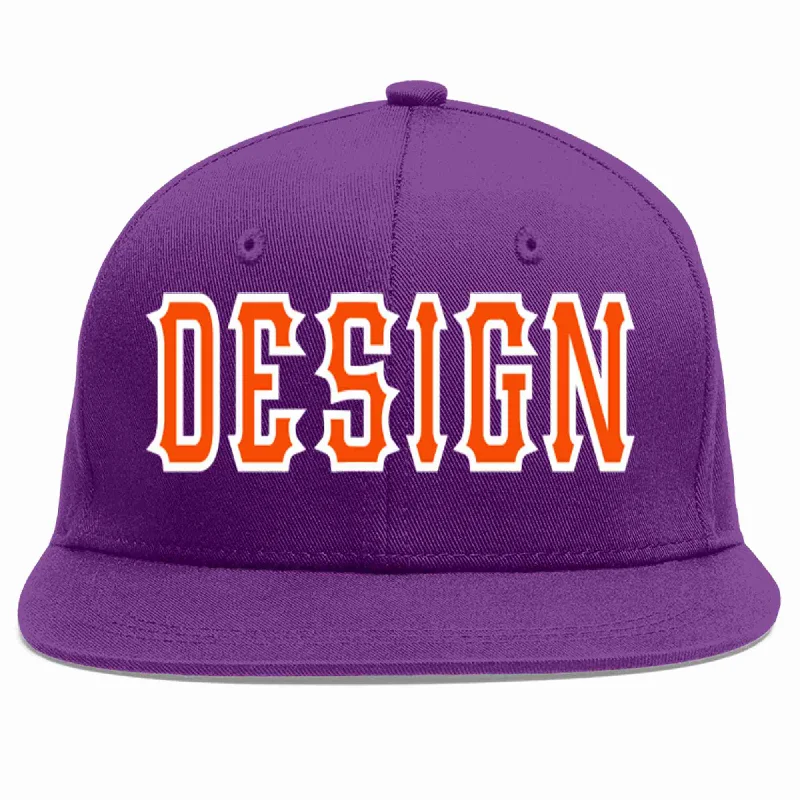 Baseball Cap For Official Sports Merchandise-Custom Purple Orange-White Flat Eaves Sport Baseball Cap Design for Men/Women/Youth