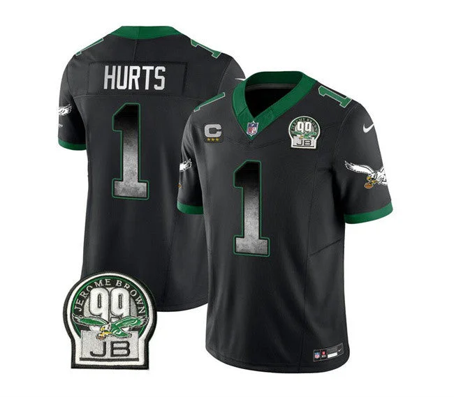 Football Jersey For Youth Team Fan Gear-Men's Philadelphia Eagles #1 Jalen Hurts Black 2023 F.U.S.E. With 3-star C Patch Throwback Vapor Untouchable Limited Football Stitched Jersey