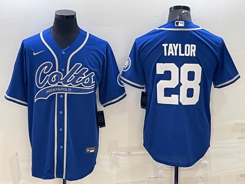 Baseball Jersey For Special Event Merchandise-Men's Indianapolis Colts #28 Jonathan Taylor Blue With Patch Cool Base Stitched Baseball Jersey