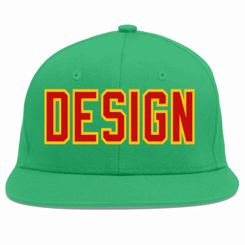 Baseball Cap For Sports Fans-Custom Teal Red-Yellow Flat Eaves Sport Baseball Cap