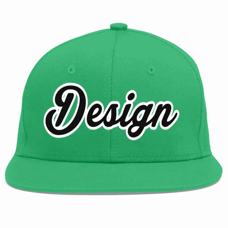 Baseball Cap For Baseball Fans-Custom Teal Black-White Flat Eaves Sport Baseball Cap