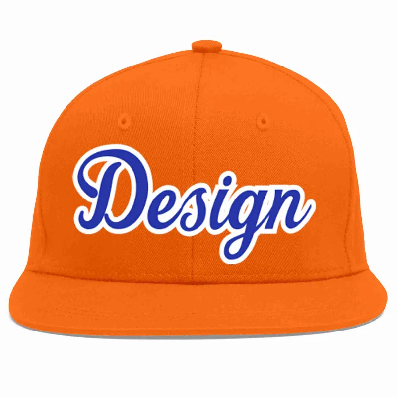 Baseball Cap For Tournament Merchandise-Custom Orange Royal-White Flat Eaves Sport Baseball Cap Design for Men/Women/Youth