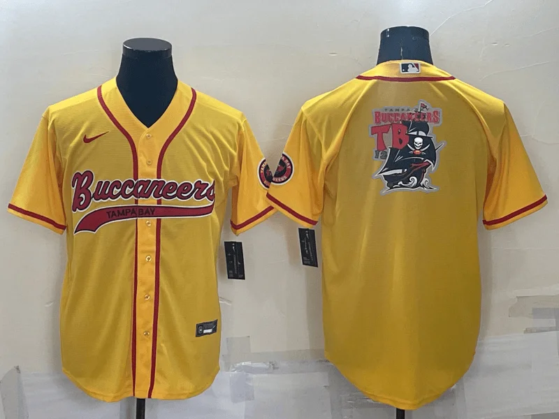 Baseball Jersey For Special Team Customization-Men's Tampa Bay Buccaneers Gold Team Big Logo With Patch Cool Base Stitched Baseball Jersey