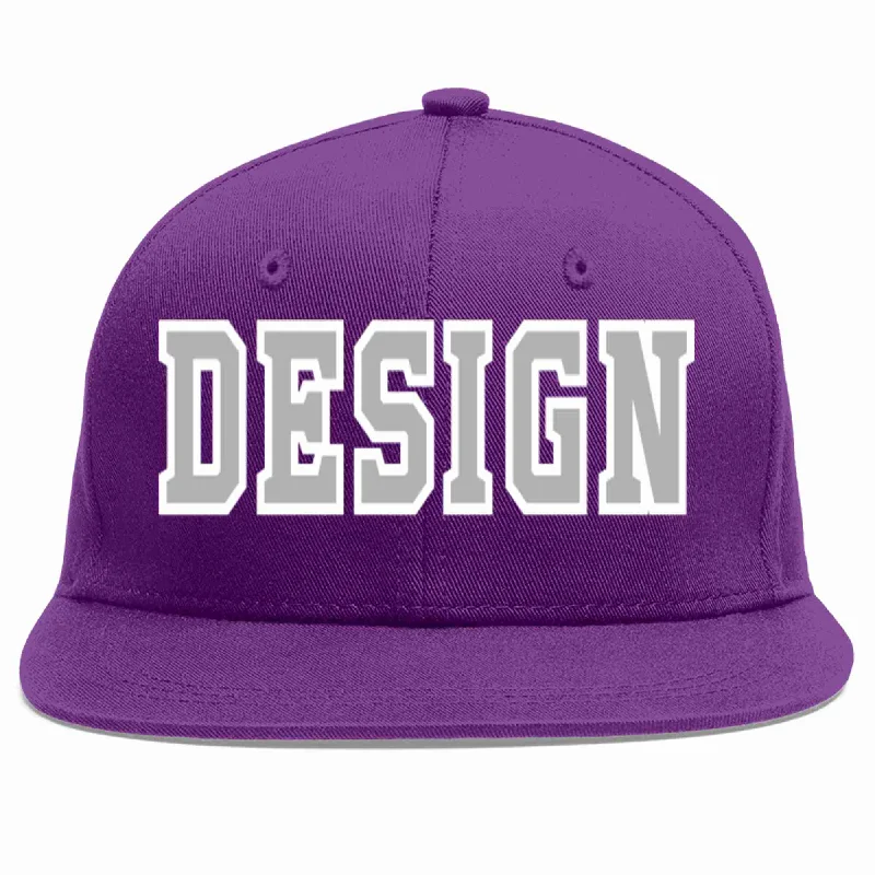 Baseball Cap With Personalized Embroidered Name-Custom Purple Gray-White Flat Eaves Sport Baseball Cap Design for Men/Women/Youth