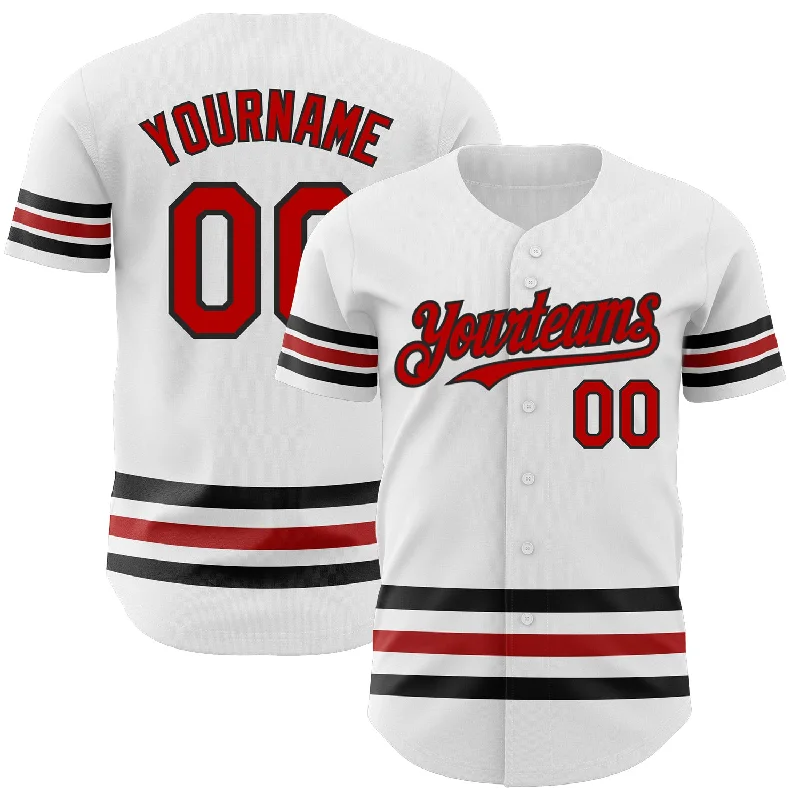 Baseball Jersey For Special Fan Gifts-Custom White Red-Black Line Authentic Baseball Jersey