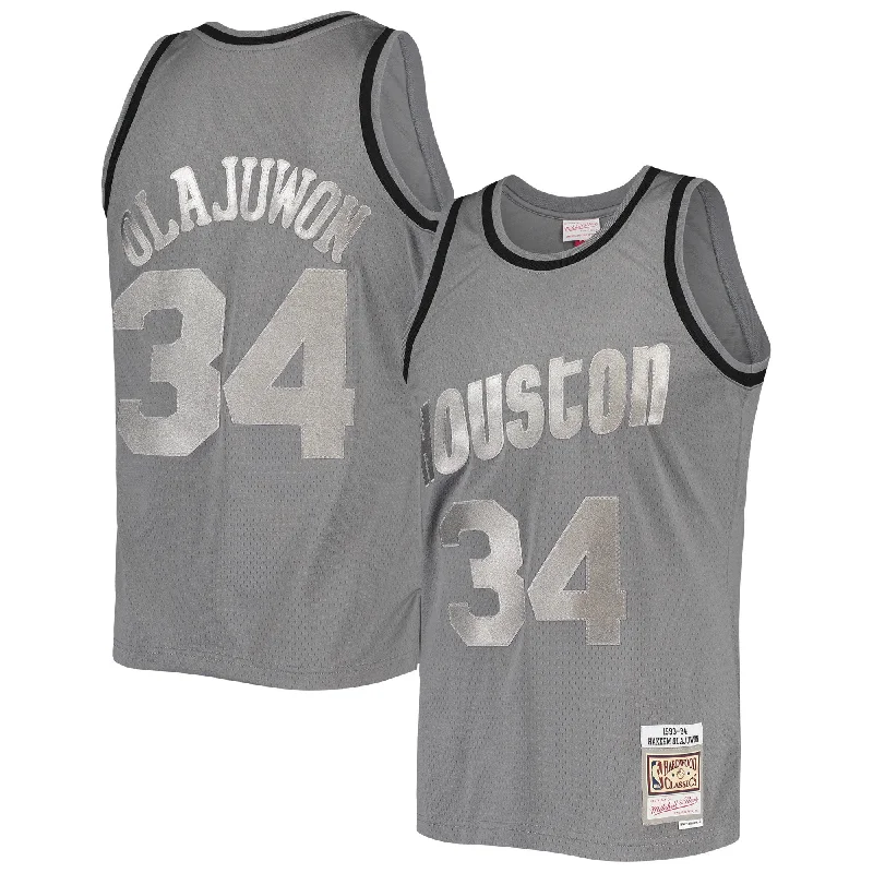 Basketball Jersey For College Event Customization-Hakeem Olajuwon Houston Rockets Hardwood Classics Retired Player 1993/94 Metal Works Swingman Basketball Jersey - Charcoal