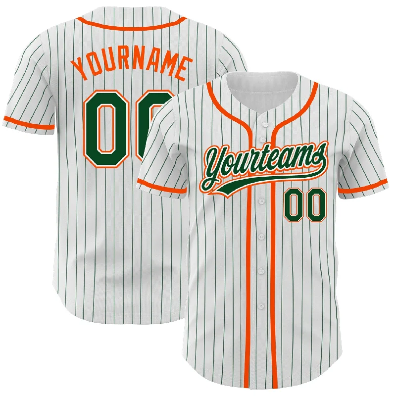 Baseball Jersey For Fundraising Merchandise-Custom White Green Pinstripe Green-Orange Authentic Baseball Jersey