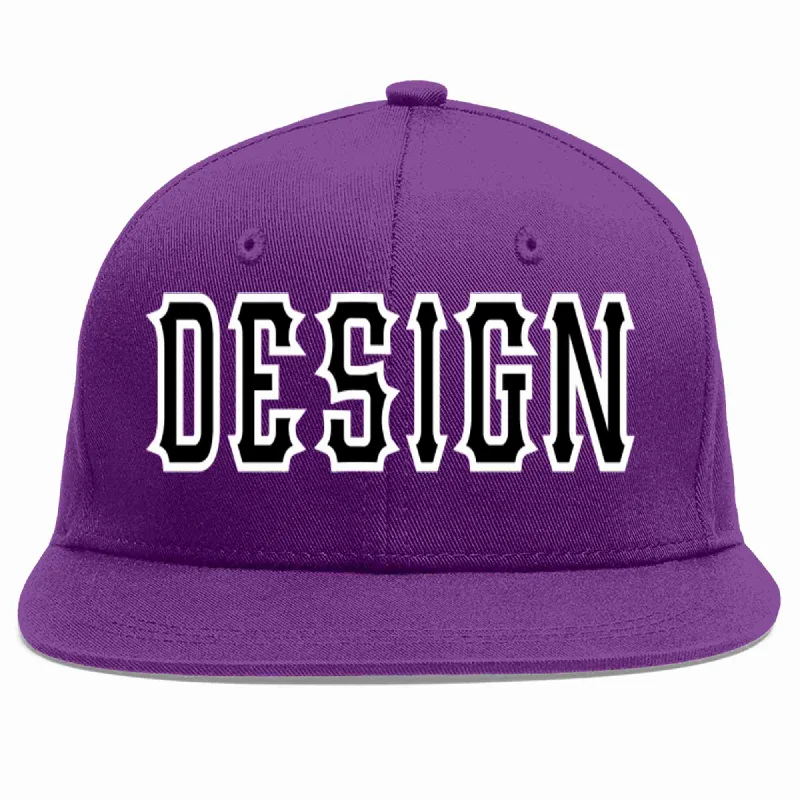 Baseball Cap For Limited Edition Merchandise-Custom Purple Black-White Flat Eaves Sport Baseball Cap Design for Men/Women/Youth