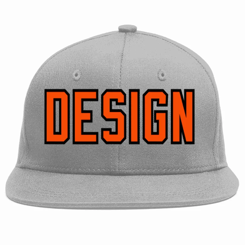 Baseball Cap For Custom Fan Apparel-Custom Gray Orange-Black Flat Eaves Sport Baseball Cap Design for Men/Women/Youth