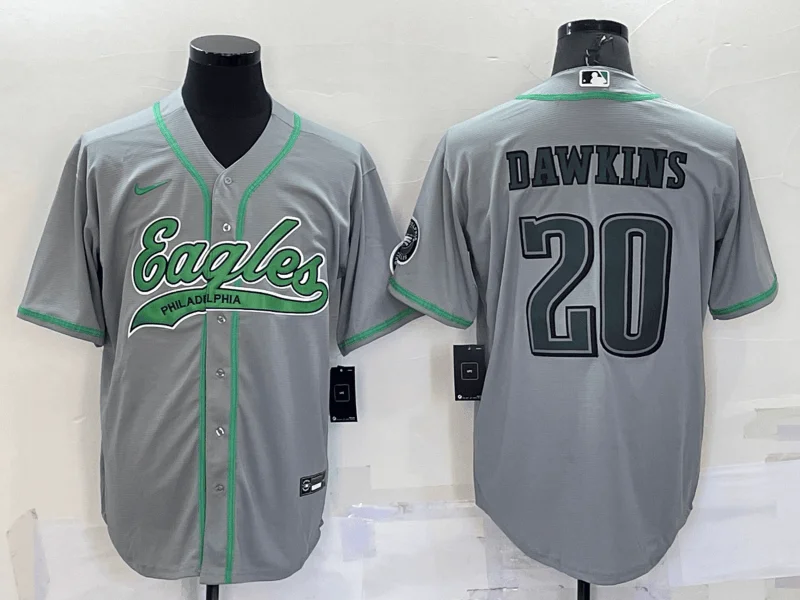 Baseball Jersey For High School Fan Merchandise-Men's Philadelphia Eagles #20 Brian Dawkins Grey With Patch Cool Base Stitched Baseball Jersey