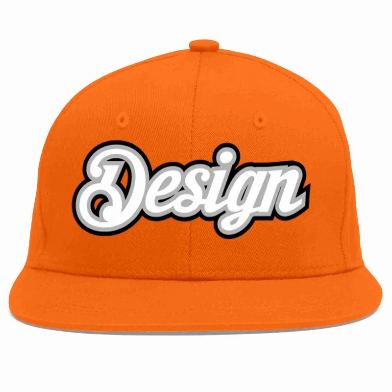 Baseball Cap With Special Occasion Customization-Custom Orange White-Gray Flat Eaves Sport Baseball Cap Design for Men/Women/Youth