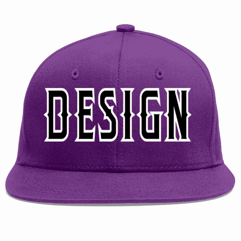 Baseball Cap For Player Recognition-Custom Purple Black-White Flat Eaves Sport Baseball Cap Design for Men/Women/Youth