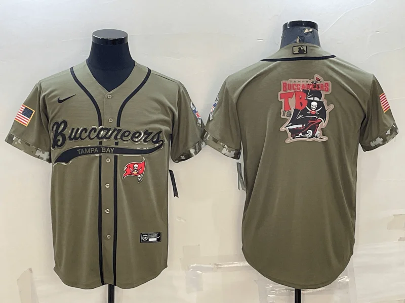 Baseball Jersey For Group Sports Fan Orders-Men's Tampa Bay Buccaneers Olive Salute to Service Team Big Logo Cool Base Stitched Baseball Jersey